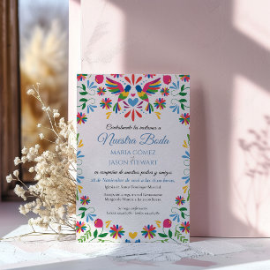 Otomi Tenangos Colourful Floral Spanish Wedding Invitation