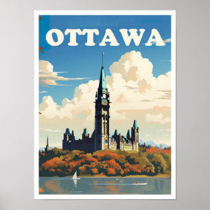 Ottawa Canada Art Vintage Travel Illustration Poster
