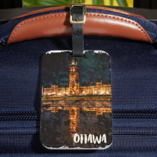 Ottawa Canada By Night Travel Watercolor Luggage Tag