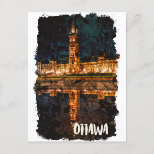 Ottawa Canada By Night Travel Watercolor Postcard