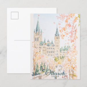 Ottawa Canada Gouache Paint Illustration Travel Postcard