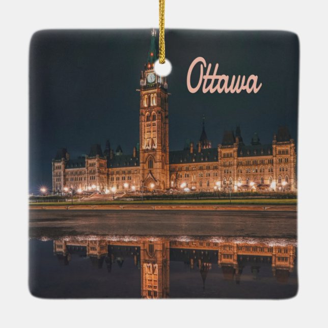 Ottawa Canada Ontario Parliament Hill Ceramic Ornament (Back)