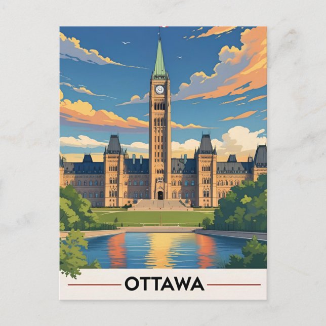 Ottawa Canada Parliament Building, City Skyline Holiday Postcard (Front)