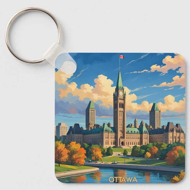 Ottawa Canada Parliament Building, City Skyline Keychain (Front)