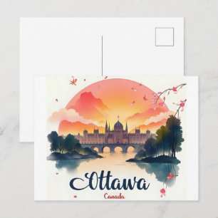 Ottawa Canada Parliament Building, City Skyline Postcard