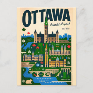 Ottawa Canada Retro Travel Poster Art Postcard