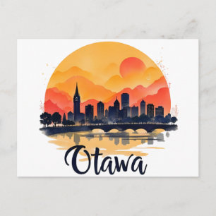 Ottawa Canada Skyline –Bold Retro Sunset Cityscape Postcard