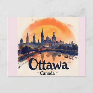 Ottawa Canada Skyline –Bold Retro Sunset Cityscape Postcard