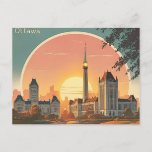 Ottawa Canada Skyline –Bold Retro Sunset Cityscape Postcard