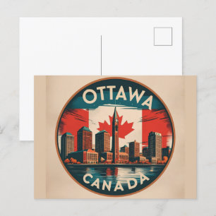 Ottawa Canada Skyline Retro Cityscape Postcard
