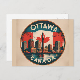 Ottawa Canada Skyline Retro Cityscape Postcard