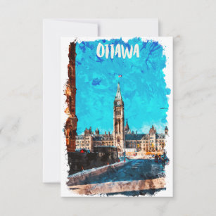 Ottawa Canada Vintage Travel Watercolor Card