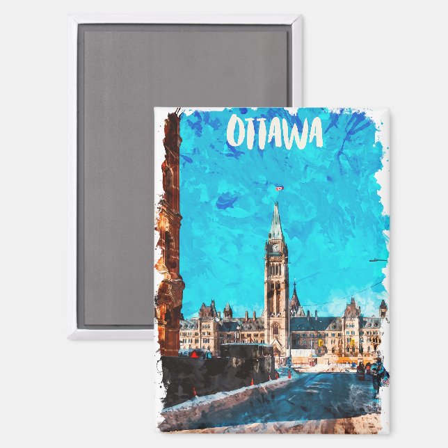 Ottawa Canada Vintage Travel Watercolor Magnet (Front/Back)