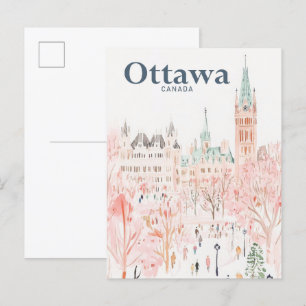 Ottawa Canada Watercolor Painting Travel Postcard