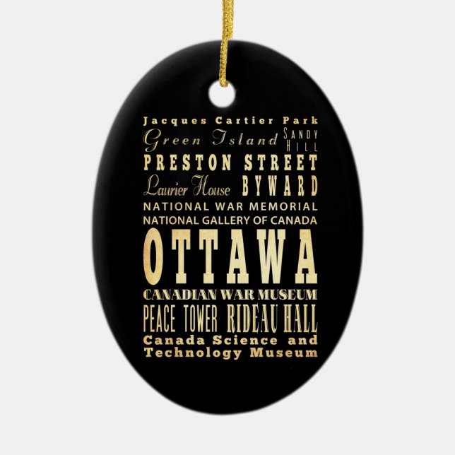 Ottawa City of Canada Typography Art Ceramic Ornament (Front)