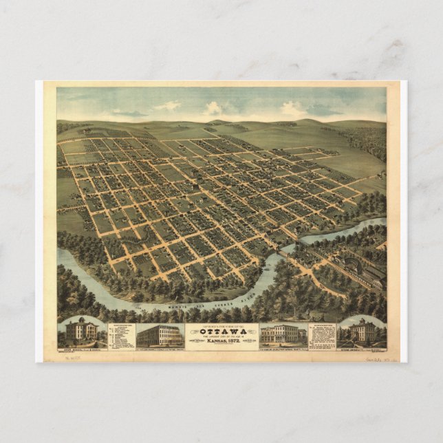 Ottawa, Kansas in 1872 Postcard (Front)