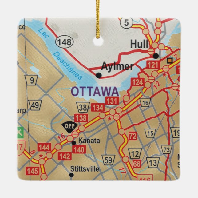 Ottawa ON Road Map Ceramic Ornament (Back)