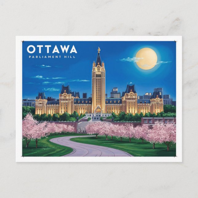 Ottawa parliament hill Moonlight Postcard (Front)