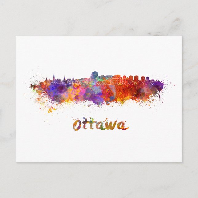 Ottawa skyline in watercolor postcard (Front)