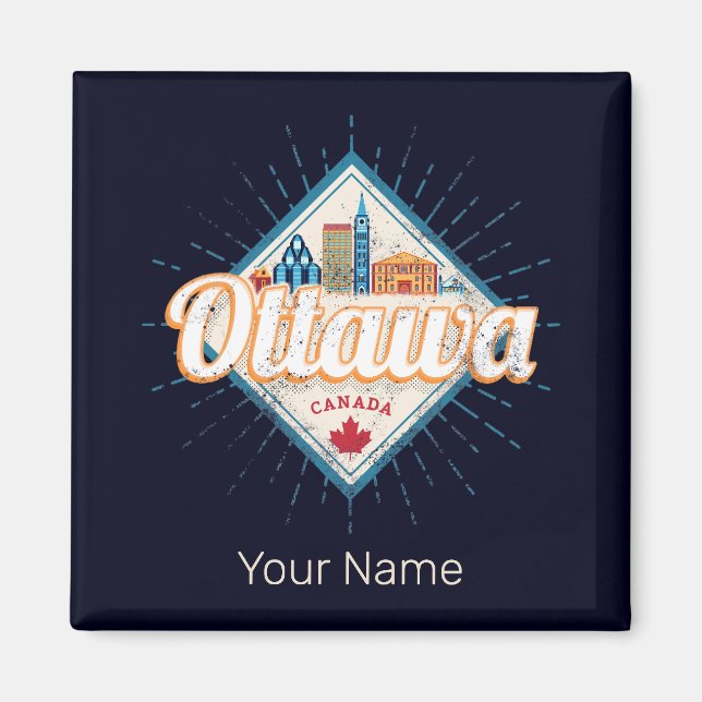 Ottawa Skyline Ontario Retro Canada Vintage Magnet (Front)