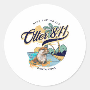 Otter 841 Surfing Otter 841 California Surf Board Classic Round Sticker
