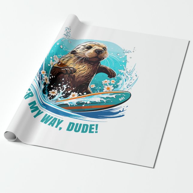 Otter 841 Surfing Otter She Steals Surfboards Otte Wrapping Paper (Unrolled)