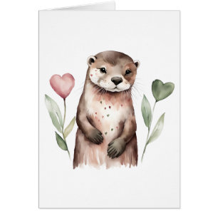 Otter Adorable Avec Fleurs Coeurs