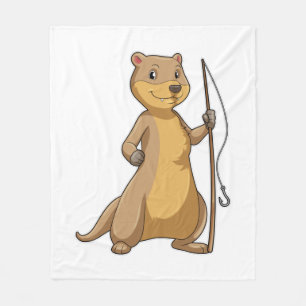 Otter as Fisher with Fishing rod Fleece Blanket