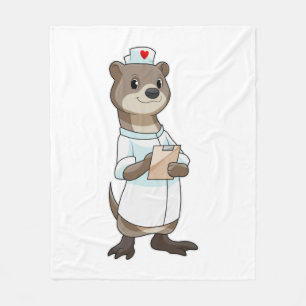 Otter as Nurse with Heart Fleece Blanket