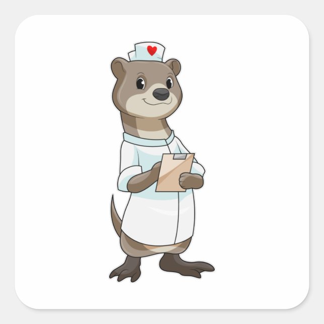 Otter as Nurse with Heart Square Sticker (Front)