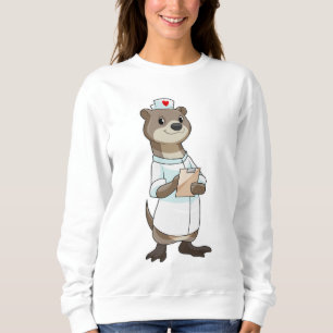 Otter as Nurse with Heart Sweatshirt