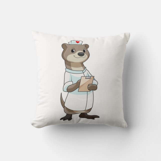 Otter as Nurse with Heart Throw Pillow (Front)