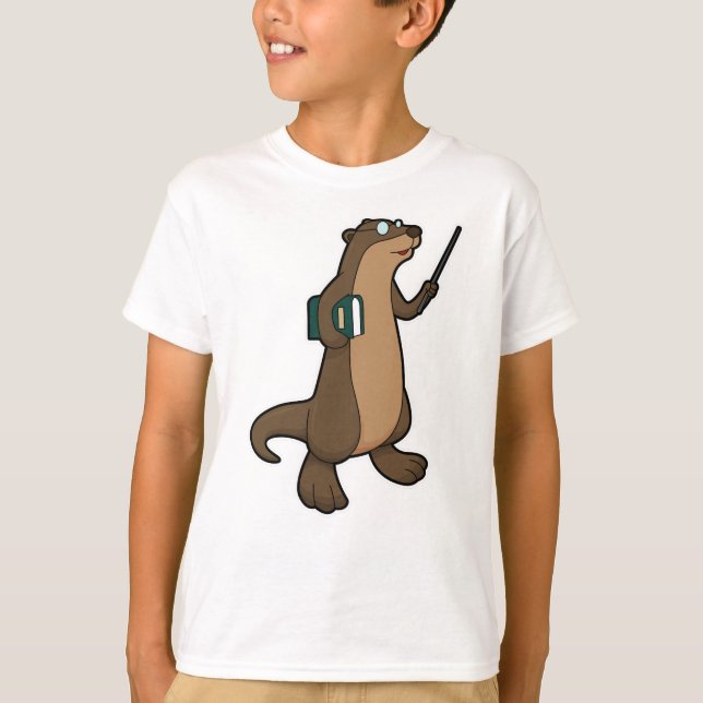 Otter as Teacher with Book & Pointer T-Shirt (Front)