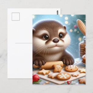 Otter Baking Christmas Cookies Postcard