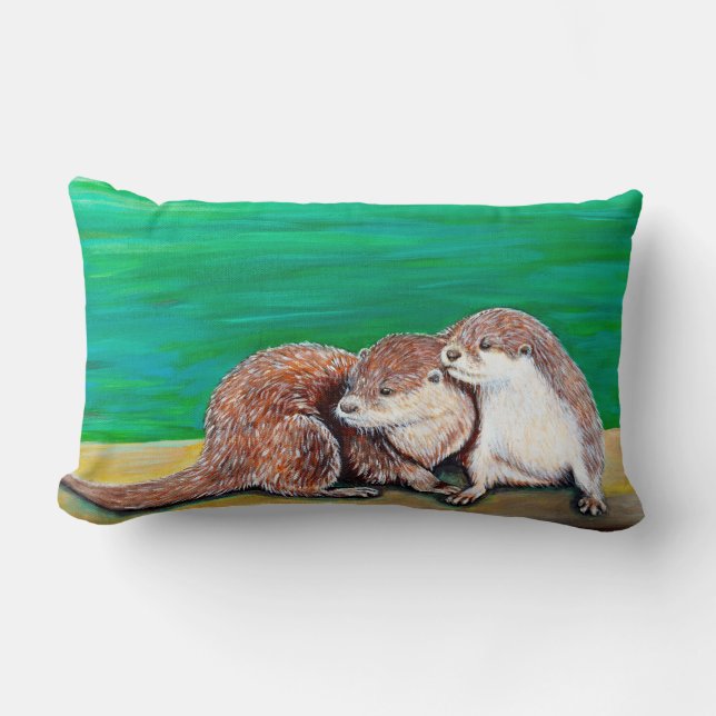Otter Best Friends Painting Lumbar Pillow (Front)