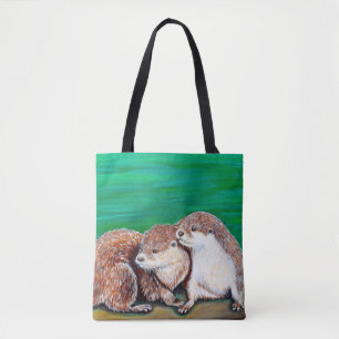 Otter Best Friends Painting Tote Bag