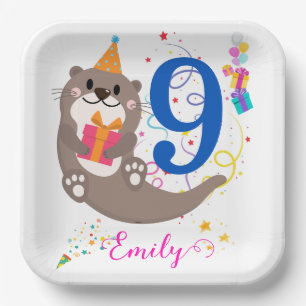Otter Birthday Girl Party Colourful Balloons Theme Paper Plate