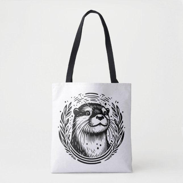 Otter Botanical Illustration Tote Bag (Front)