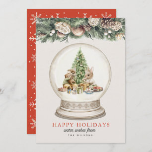 Otter & Bunny Christmas Tree Snow Grobe Holiday Card