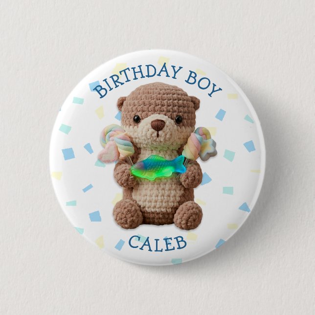Otter & Candy Themed Birthday Boy Personalized 2 Inch Round Button (Front)