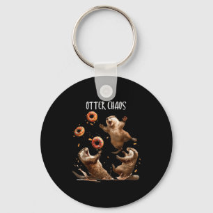 Otter Chaos Funny Bagel Fighting Sea Otters Pun An Keychain