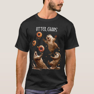 Otter Chaos Funny Bagel Fighting Sea Otters Pun An T-Shirt