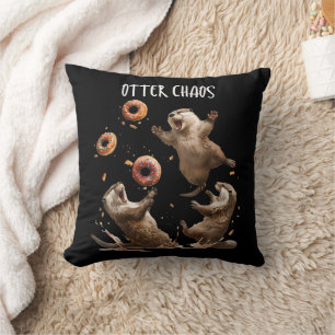 Otter Chaos Funny Bagel Fighting Sea Otters Pun An Throw Pillow