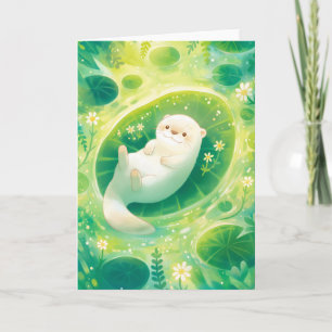 Otter Chilling on a Lily Pad Card
