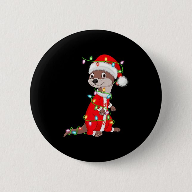 Otter Christmas Lights Santa Costume Cute Animal X 2 Inch Round Button (Front)