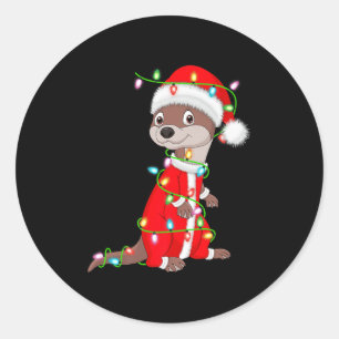 Otter Christmas Lights Santa Costume Cute Animal X Classic Round Sticker
