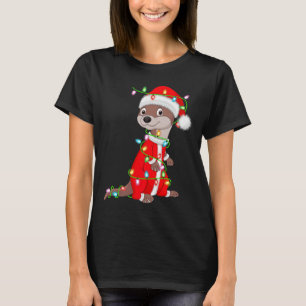 Otter Christmas Lights Santa Costume Cute Animal X T-Shirt