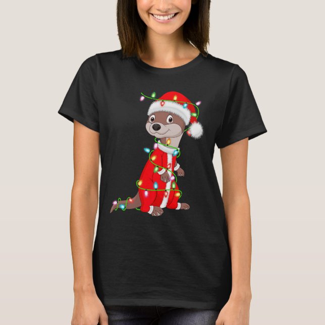 Otter Christmas Lights Santa Costume Cute Animal X T-Shirt (Front)