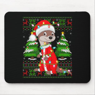 Otter Christmas Lights Santa Costume Ugly Xmas Swe Mouse Pad