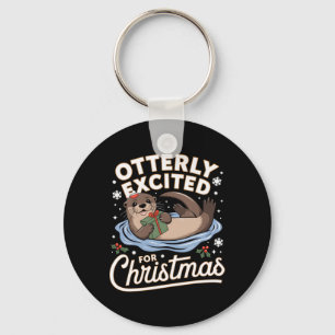 Otter Christmas Pajama Santa Hat Animal Lover Keychain